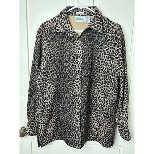 Vtg. Joanna Stretch Button Up Leopard Print Stretch Tunic Blouse-Small